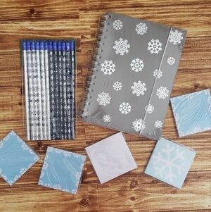 IKEA Snowflake Journal & Wood Pencil Sticky Note Set Pack Bundle Blue Gray